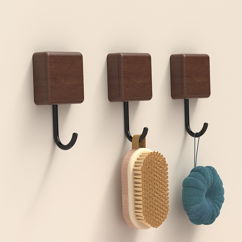 High-Quality Walnut Door Hooks with Strong Load-Bearing Adhesive for Hanging Coats and Hats, Wall-Mounted Hooks for Bedrooms, No-Drill Adhesive Hooks