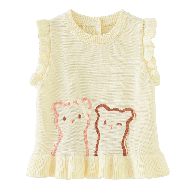 Primavera y otoño bebé suéter de oído de madera vestido de algodón niñas Chaleco de punto de estilo occidental suéter de los niños chaleco