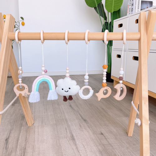 ins decorative Nordic style wooden fitness equipment ornaments newborn baby baby fitness stand children's toy bell
