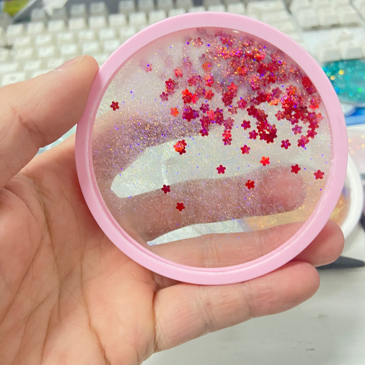 隐型眼镜盒流沙壳顶片71.5mm圆形烫金工厂来图壳批发收纳