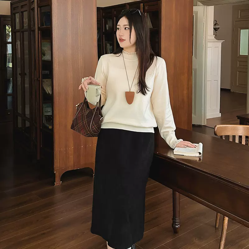 2024年大码女装春秋新款针织衫胖妹妹半高领毛衣打底衫上衣 3434