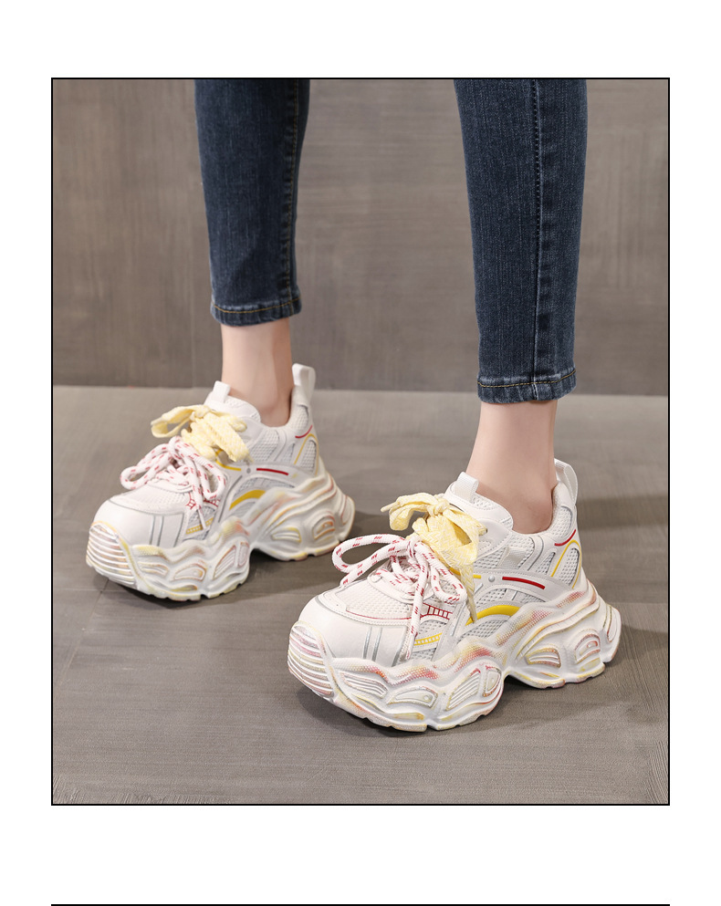 Giày thể thao nữ đế dày lưới thoáng khí phong cách dad sneaker — Trắng vàng chi tiết 16