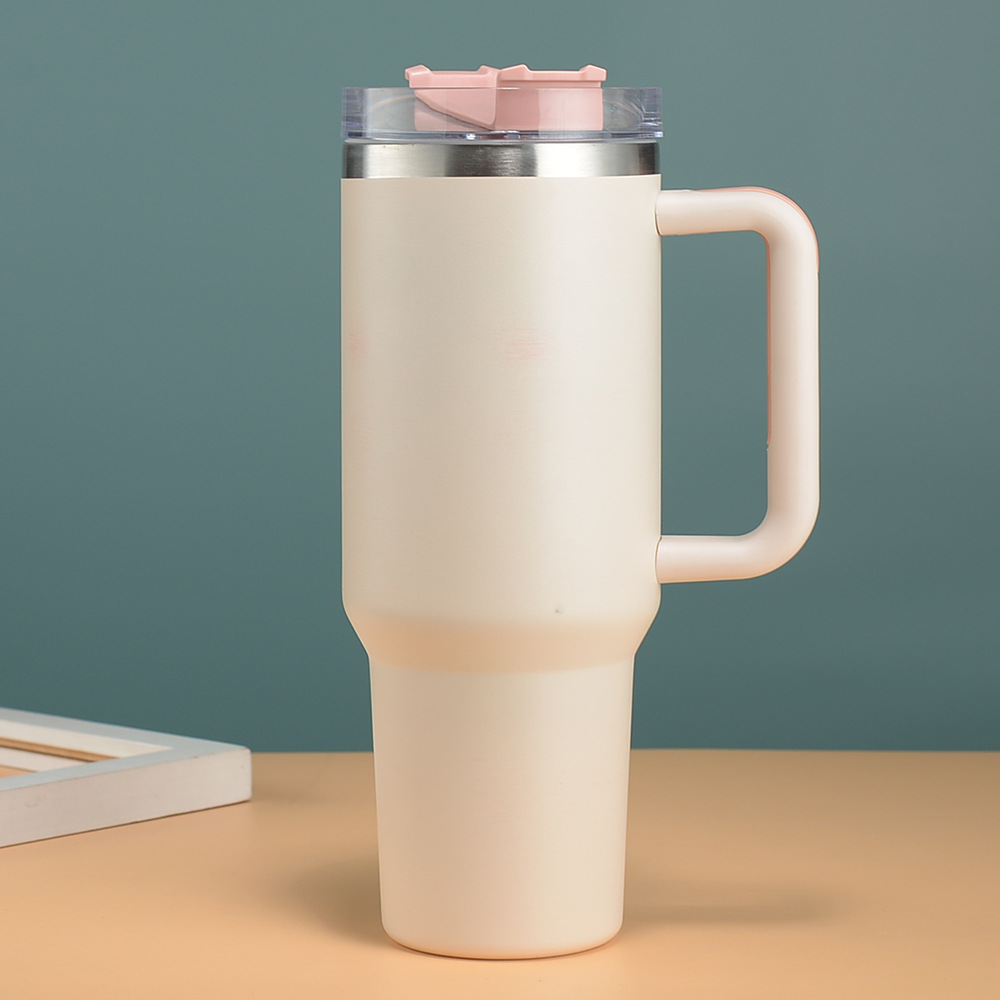Vaso con asa de 40 oz, vaso para hielo, vaso de acero inoxidable 304 de doble capa al vacío, vaso portátil para automóvil con pajita, portátil para montar en el automóvil