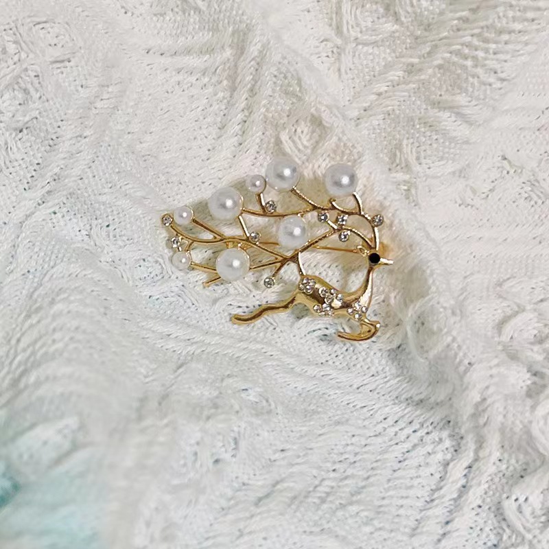 Broche homme en or avec étoile à huit branches, perles et blé, accessoire personnalisé pour femme_voghion.com
