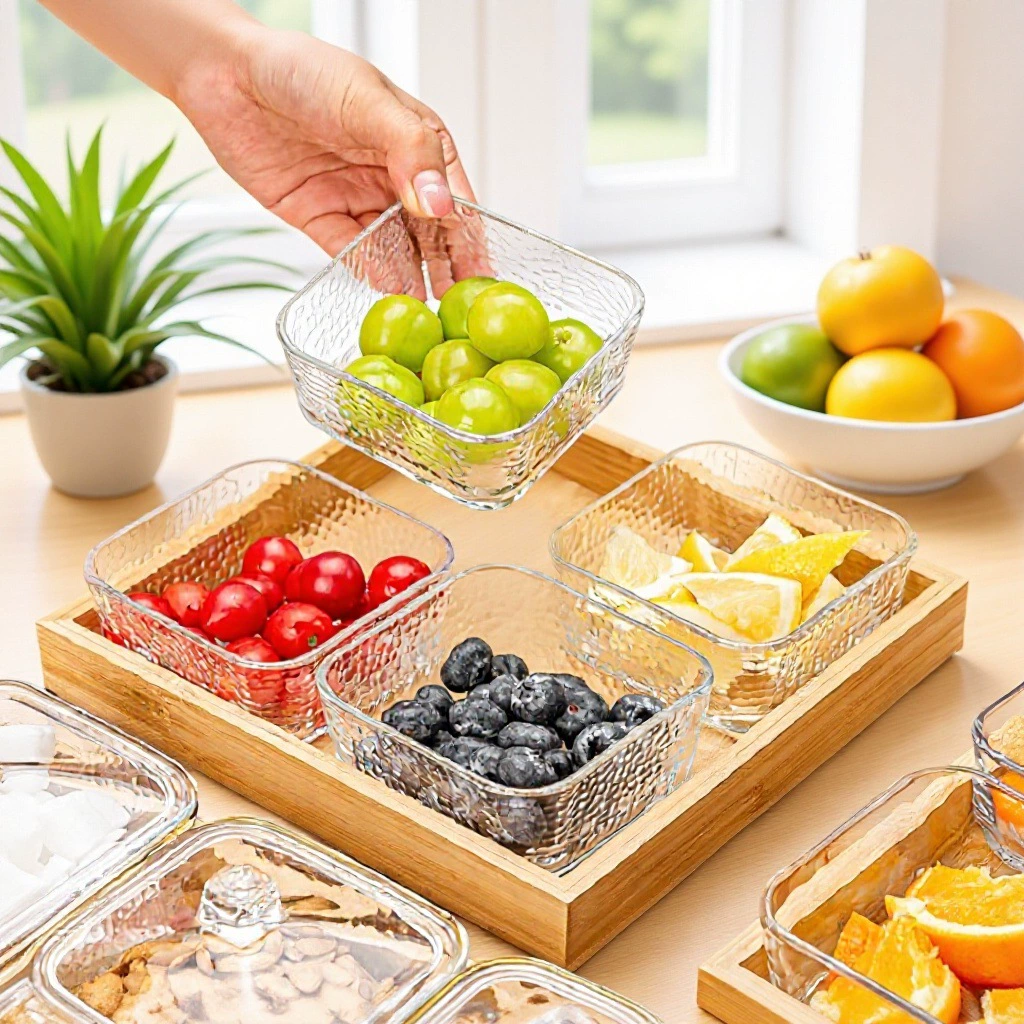 Стеклянная фруктовница, изысканная подставка для фруктов, декор для журнального столика в гостиной, квадратная, прямые продажи