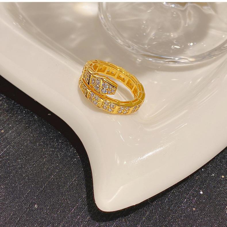 Fashion Snake Copper Inlay Zircon Open Ring 1 Piece