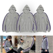 Needles track天鹅绒日系刺绣蝴蝶高级垂感宽松卫衣帽衫情侣外套