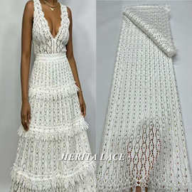 非洲镂空水溶蕾丝烫钻彩色钻石连衣裙旗袍礼服布面料 lace fabric