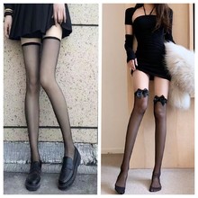 黑色蝴蝶结高筒丝袜春季新款性感薄款过膝美腿袜网红百搭长筒袜子