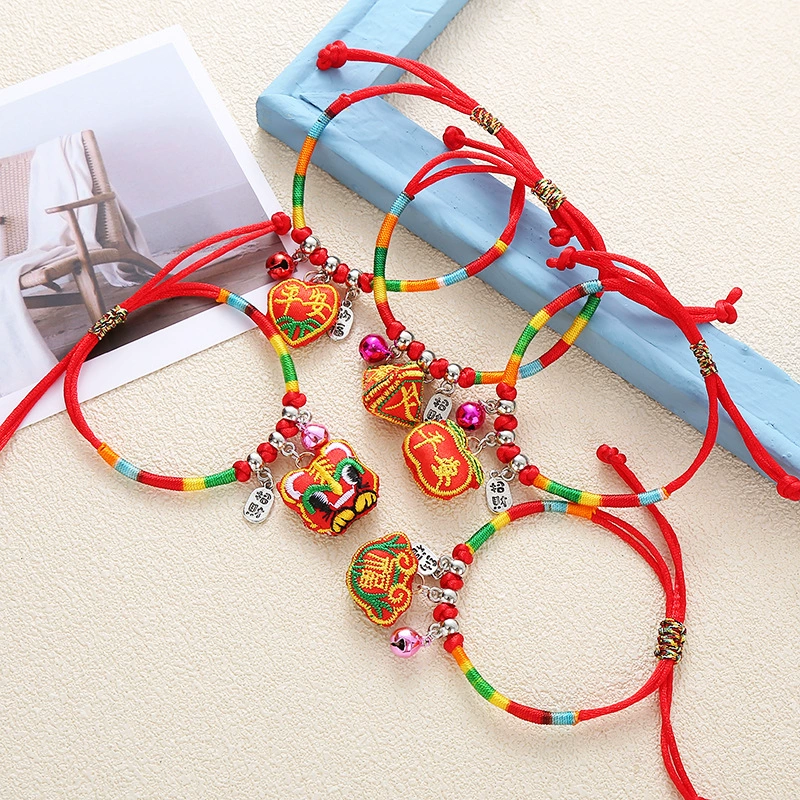 Фестиваль лодок-драконов Саше браслет Zongzi вышивка ананаса красная веревка красочная веревка Ручная Веревка Колокольчик в этническом стиле Детская Шея