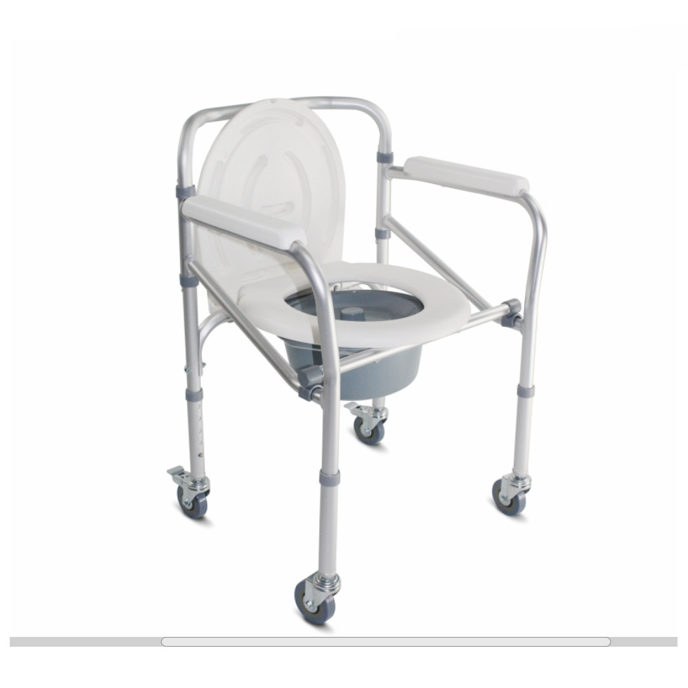 Elderly Bathing Toilet Chair with Wheels, Maternity Care Stool, Aluminum Alloy Folding Bathroom Bidet, Mobile Portable Toilet Chair