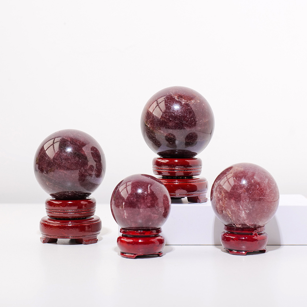 天然水晶红草莓晶原石DIY打磨创意家居桌面装饰水晶球摆件批发