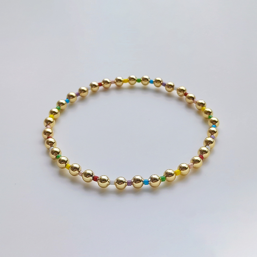 Simple Style Round 18k Gold Plated Seed Bead Copper Wholesale Bracelets display picture 3
