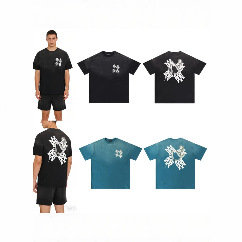 26 High-Quality Cross-Border Fashion Brand Short-Sleeve Amiri T-Shirt with Print, Washed American-Style Heavyweight Pure Cotton for Men and Women 26 High-Quality Cross-Border Fashion Brand Short-Sleeve Amiri T-Shirt with Print, Washed American-Style Heavyweight Pure Cotton for Men and Women