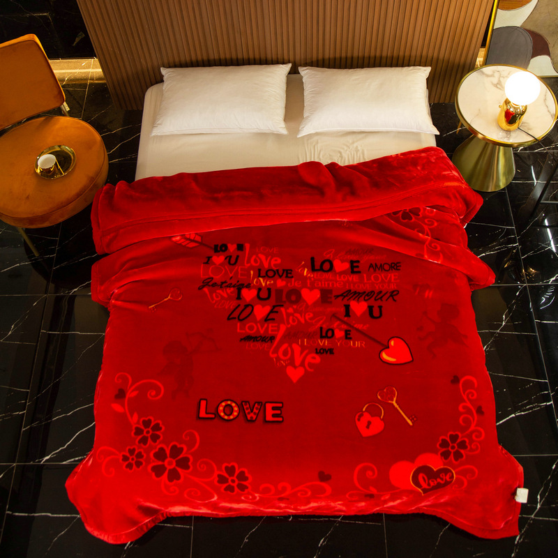 공장 도매 슈퍼 소프트 라셀 담요 빅 레드 웨딩 담요 더블 두꺼운 웨딩 클라우드 담요