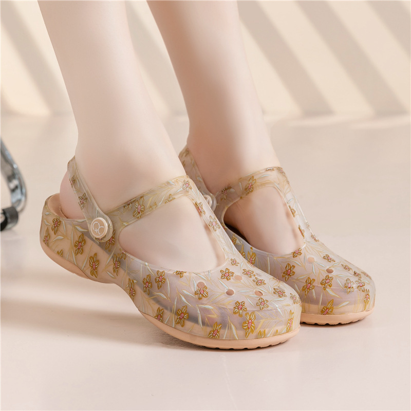 Hole Shoes Women's 2024 New Summer Outer Wear Non-slip Soft Bottom Women's Sandals Printed Jelly Beach Shoes Women