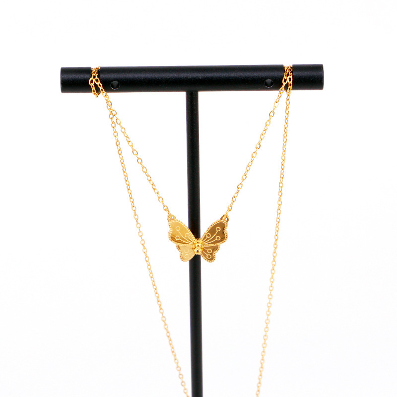 X9-211 Palace-Style Hand-Carved Butterfly Clavicle Chain with 3D Texture and Glossy Finish, Stunning and Versatile Neck Necklace