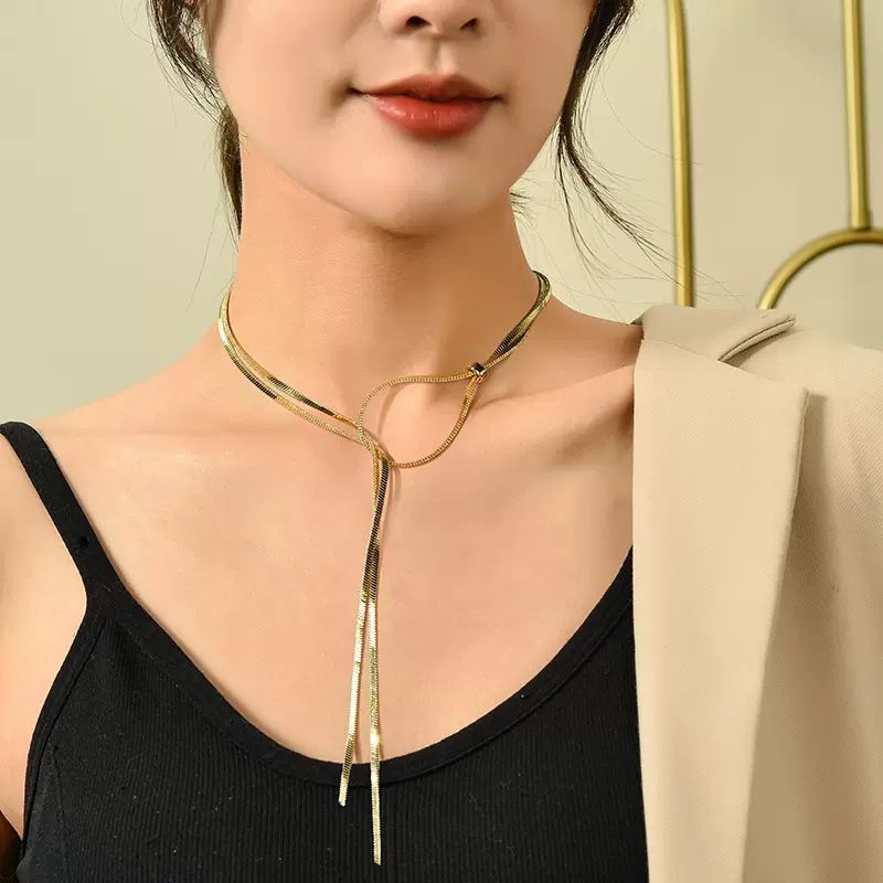 Collar de cadena serpiente para mujer de acero inoxidable moda_voghion.com