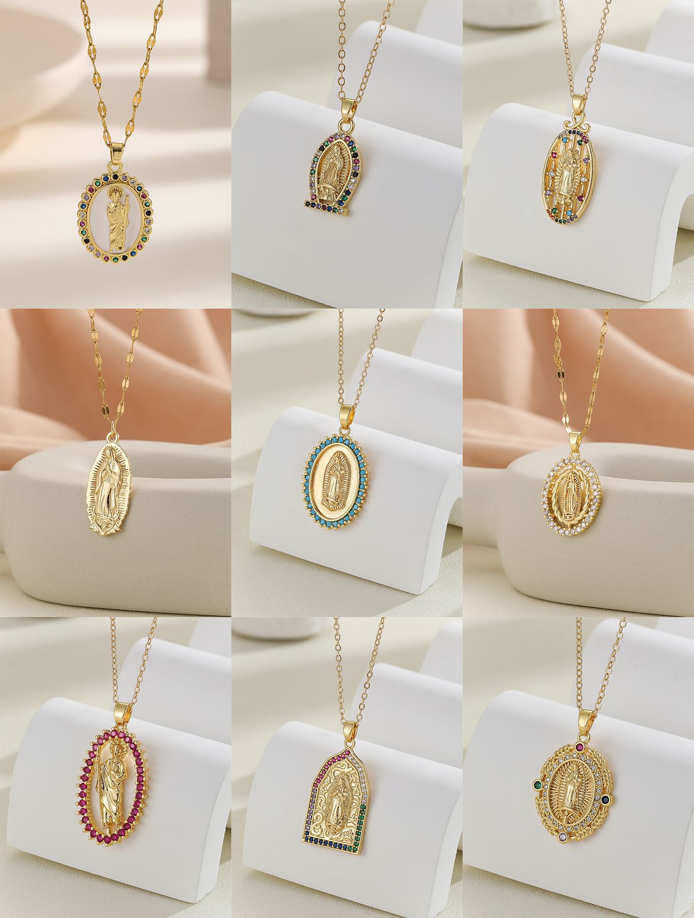 12g Weight Copper Pendant Material Zircon Inlay Material Pendant Necklace Classification Copper Chain Material 1 Piece Quantity Holiday, Daily Occasion Copper Material Human, Virgin Mary, Oval Pattern Women's Gender Inlay Design IG Style Style Copper Inlay Human Virgin Mary Oval Zircon Pendant Necklace 无
