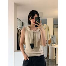 SROOM十三行U领针织背心秋季韩版修身纯色打底衫女内搭无袖上衣