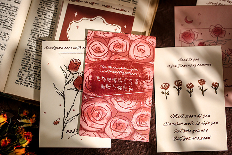 纸先生盒装明信片 玫瑰与她系列 创意ins手绘花卉手帐贺卡 30张入详情17