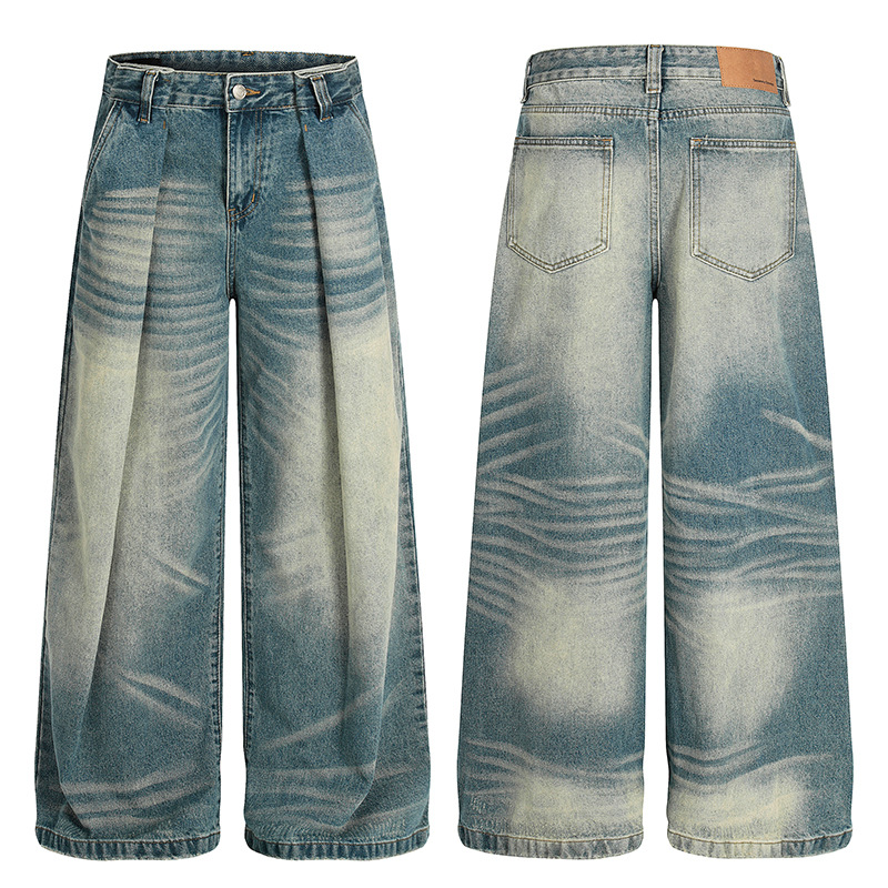 Vintage American Style High Waist Relaxed Fit Cat Whisker Distressed Jeans Comfortable Cotton Denim Pants for Men And Women_mkmklike.com