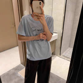 YING+十三行手写字母大V镂空后背雪花棉T恤显瘦美背短袖M503-7693