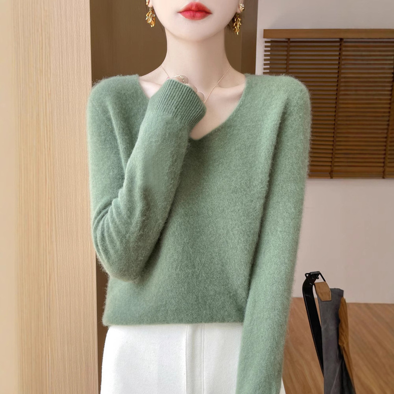 Cross-border wholesale of premium seamless V-neck long-sleeve women's pullover knitwear, slimming base layer top