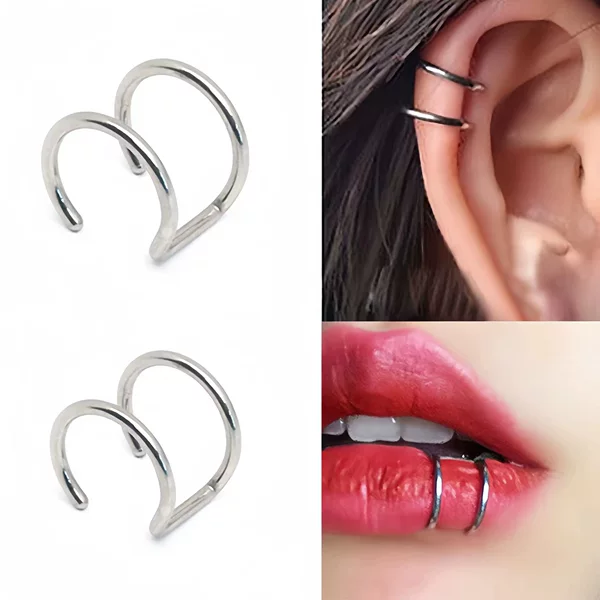 Factory Direct Sales Cross-border Stainless Steel Electroplating EUropean and American Fashion U-shaped PUnch-free DoUble-layer Ear Clip Personalized Simple Lip Clip