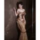 off-shoulder evening dress socialite fishtail slimming high-end light luxury niche 2024 new annual meeting dress temperament
