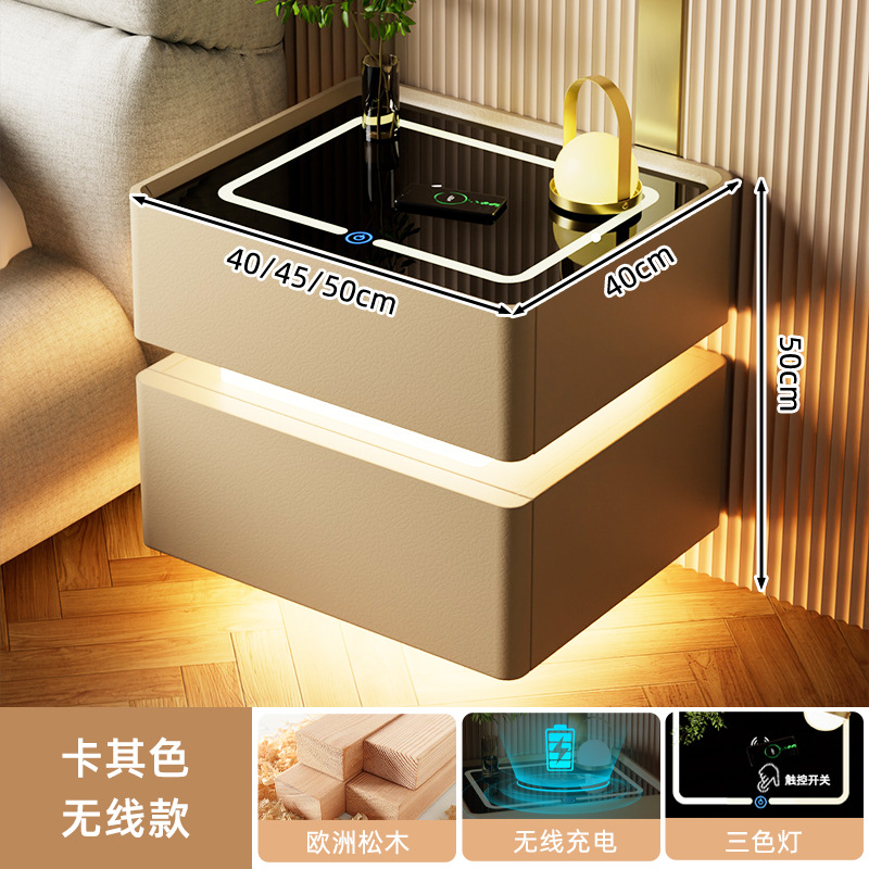 Mesa de cabezal inteligente con lámpara 2024 nuevo dormitorio de madera sólida lujoso y de alta calidad simple y moderno gabinete de almacenamiento junto a la cama