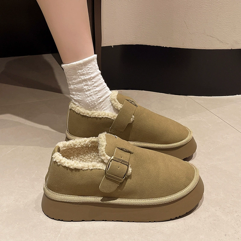 Меховые снежные сапоги на толстой подошве женские зимние новые бархатные теплые хлебные туфли водонепроницаемый хлеб все включено