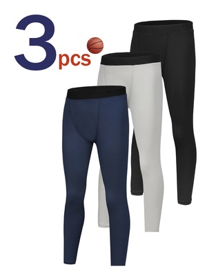 3pcs Boys' Athletic Leggings Ultra Stretch Lightweight For