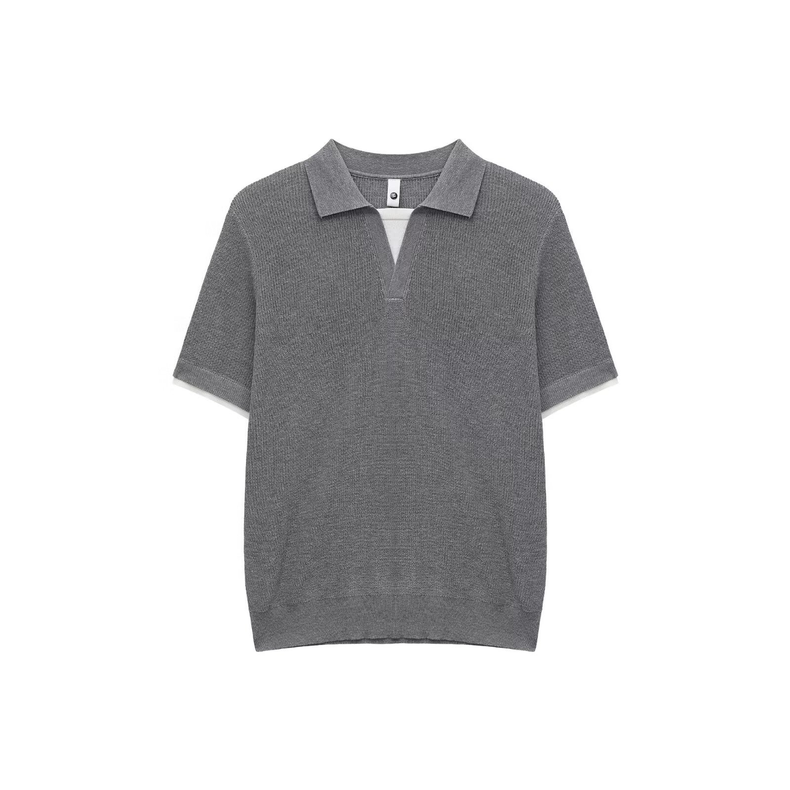 Polo camiseta de punto camiseta de manga corta camiseta de hombre solapa falsa dos piezas de cuello en V viejo viento de dinero seda de hielo de verano fábrica transfronteriza mayorista