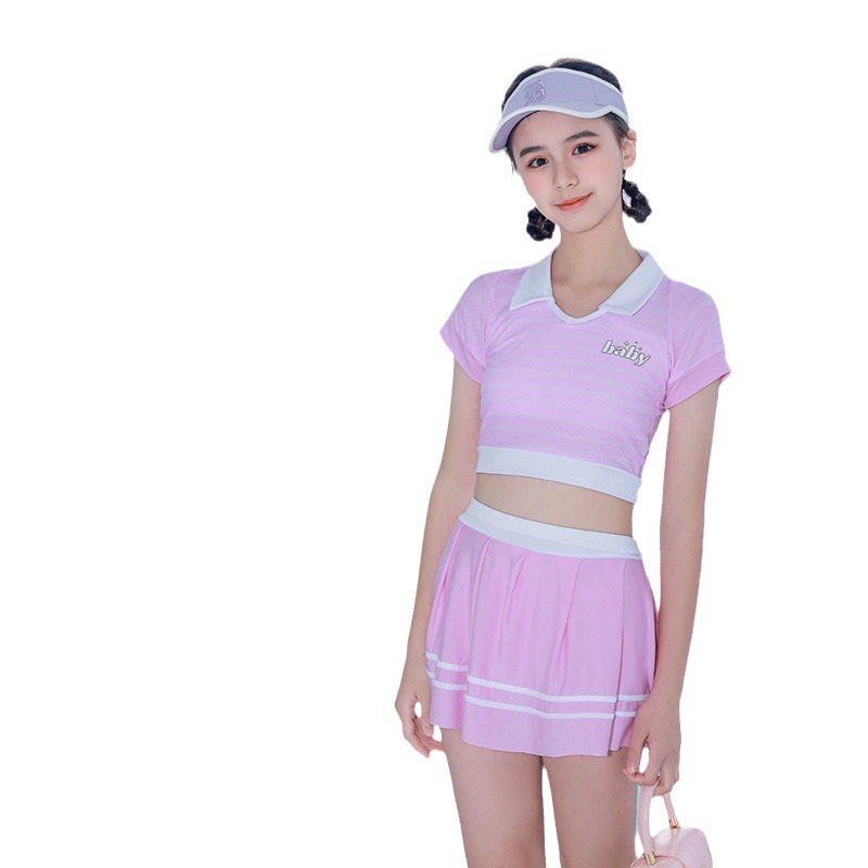 2023 traje de baño para niños nuevos niños niñas medias y grandes niños niñas rayas deportes dividir traje de baño de vacaciones para niñas de dos piezas