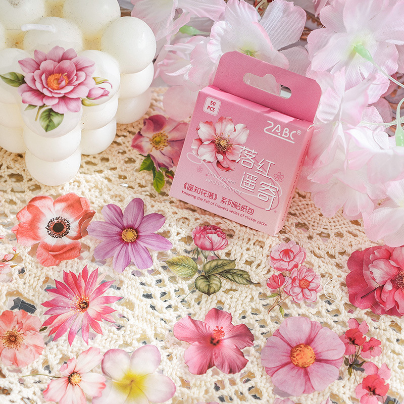 Flores a distancia transparentes pegatinas de mascotas impermeables ins viento creativo en caja pegatinas de plantas de flores diy pegatinas de contabilidad