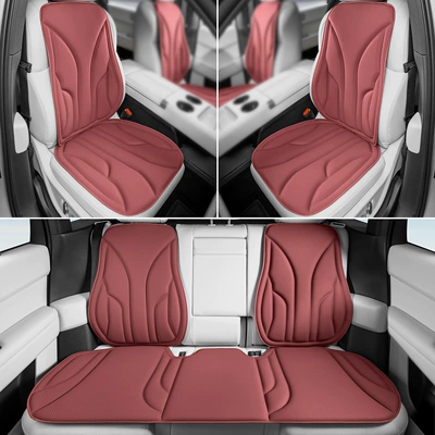 Four Seasons Pad, Leather Car Seat Cushions, Breathable and - volcano-red-7-piece-set-front-and-rear-seat-cushions-4-backrests-luxurious-anti-fouling-leather-latex-cotton-core-not-tired-after-sitting-for-a-long-time