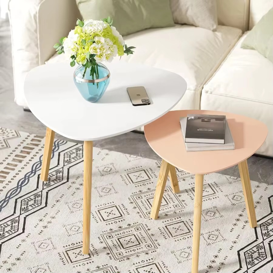 Moderno minimalista tabla de té triangular anidada de bambú set 2 mesa de café sala de estar muebles para el hogar
