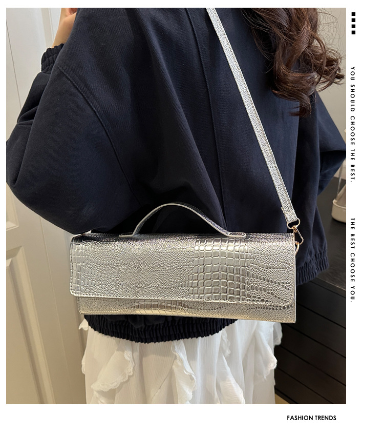 371g Weight Synthetic Leather Lining Material Sewing Thread Fashion Element Flip Cover Closure Type Single Shoulder Strap Strap Type Square Bag Bags Type Casual Occasion Pu Leather Material Crocodile Pattern All Seasons Season Women's Gender Elegant, Streetwear Style Square Shape Women's Pu Leather Crocodile Elegant Streetwear Sewing Thread Square Flip Cover Square Bag 无