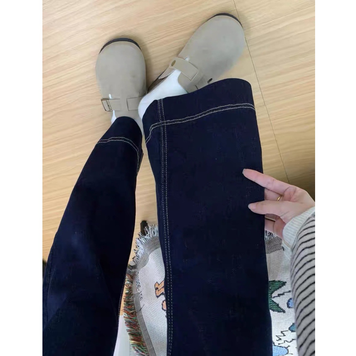 Dark Blue Denim Retro Bootcut Jeans for Women 2025 Autumn and Winter New Straight Pants High Waist Horseshoe Flared Pants