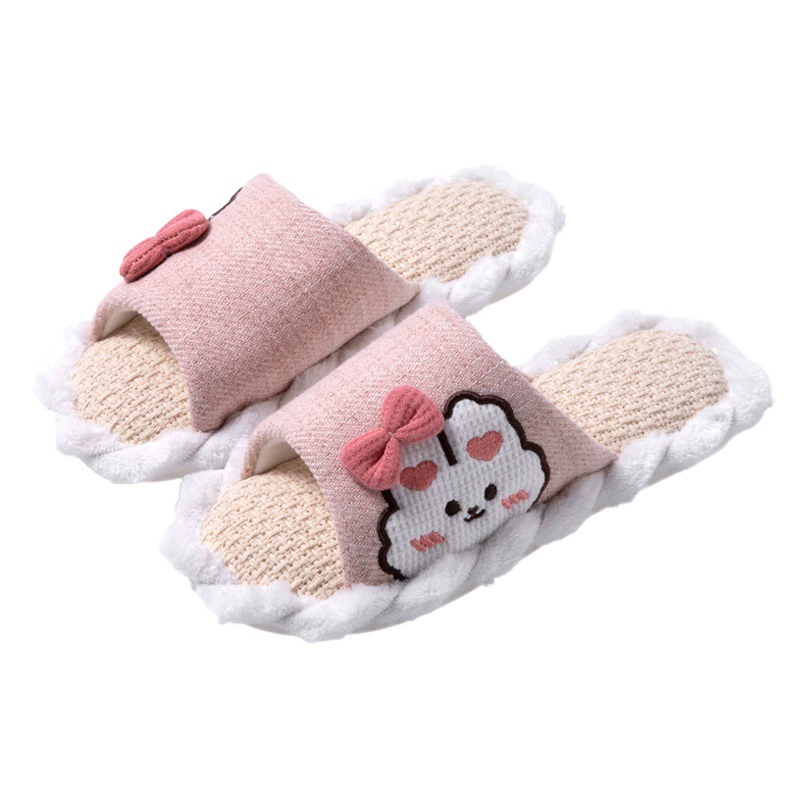 Симпатичные Мультяшные льняные тапочки для женщин, домашние Нескользящие хлопковые льняные тапочки с деревянным полом для пар для мужчин