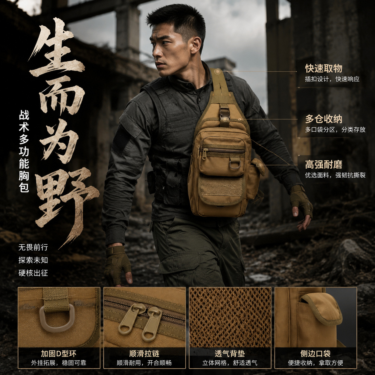 Bolso de pecho para hombre, camuflaje militar, bolso cruzado táctico impermeable de tela Oxford de liberación rápida, bolso de viaje informal portátil
