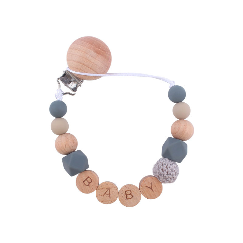 Nuevos suministros para bebés Clip de haya cadena anti-caída calmante bebé cuentas de silicona DIY nombre pezón cadena anti-caída