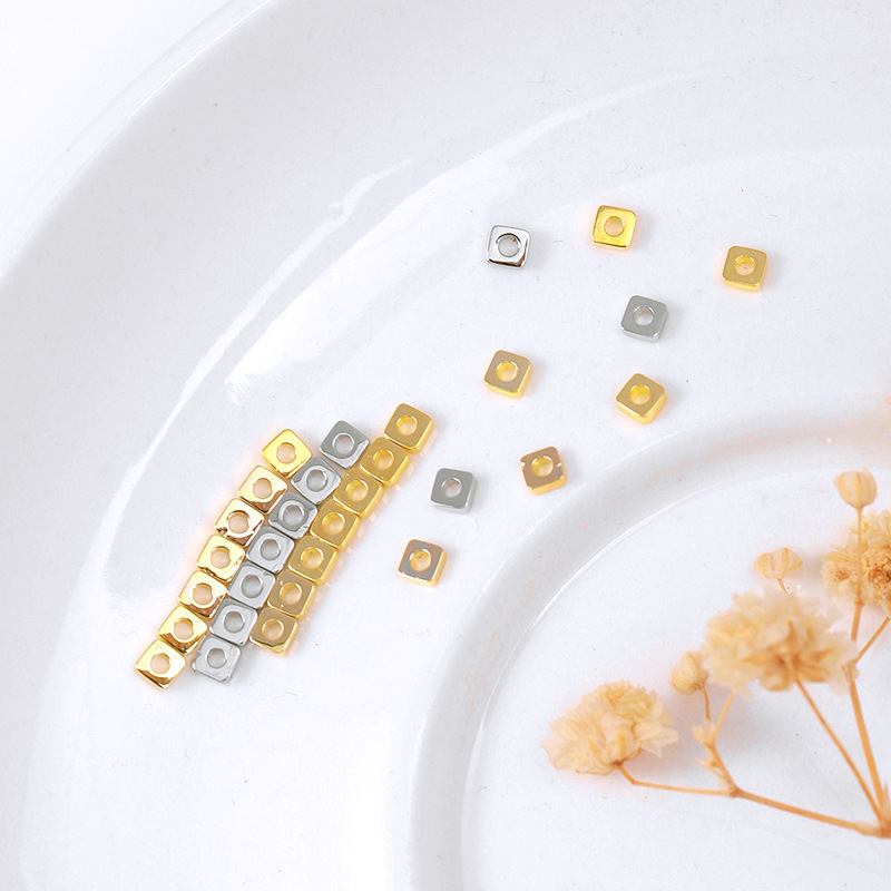 Color-Preserving 18K Gold Crushed Silver Loose Beads Small Square Spacer DIY Bracelet Necklace Beading Accessories Gold-Plated Spacer D136