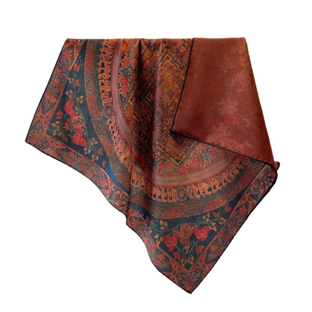 2023 New Double sided Two Color Fragran Cloud Yarn Prined Square Scarf 70cm Silk Scarf Elegan Chinese Syle Shawl_voghion.com