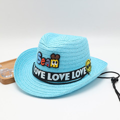 兒童草帽男童夏季遮陽防曬爵士帽禮帽女孩卡通出遊太陽帽涼帽批發