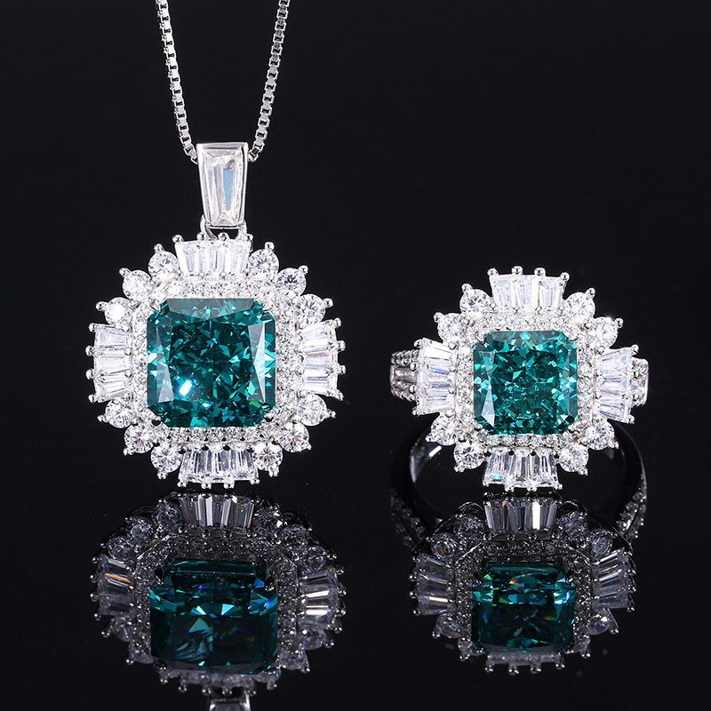 Zhuang Sheng joyería S925 plata de alto carbono diamante menta verde princesa lujo elegante traje femenino 10*10