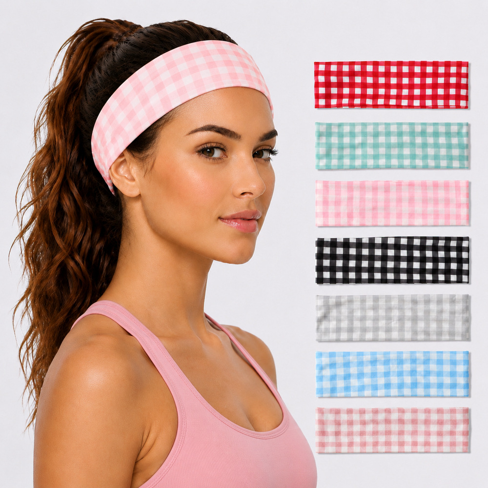 Korean-Style Classic Plaid Hairband, High-Elastic Non-Slip Face-Washing and Sports Headband, Versatile Fabric Headscarf for Girls' Daily Use