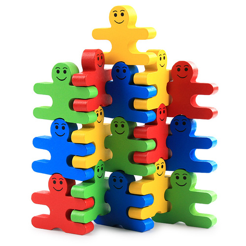 Cartoon balancing villain building blocks creative stacking wooden children's educational teaching aids kindergarten early education toys cross-border