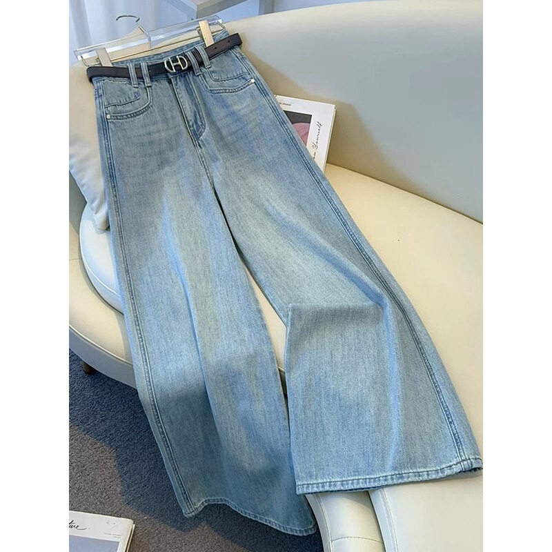 Light-Colored Wide-Leg Floor-Length Pants for Women, 2026 New Spring Style, Pear-Shaped Figure-Flattering Casual Pants, Drapey Soft Denim Pants
